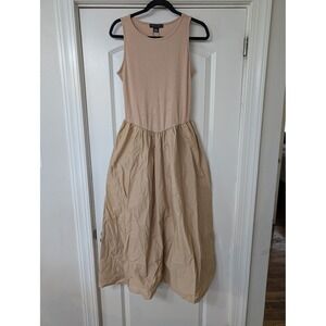 Sanctuary Ribbed Tank Midi Dress women's small tan mixed media flowy neutral NWT
